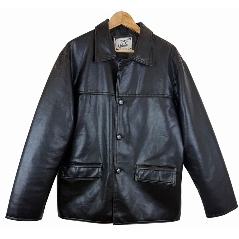 Vintage A Collezioni Men Faux Leather Button Up Jacket Sz M Black Made in Italy